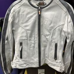 NEW Power Trip White Silver Zip-out Liner Leather Motorcycle Jacket Sz M #D6