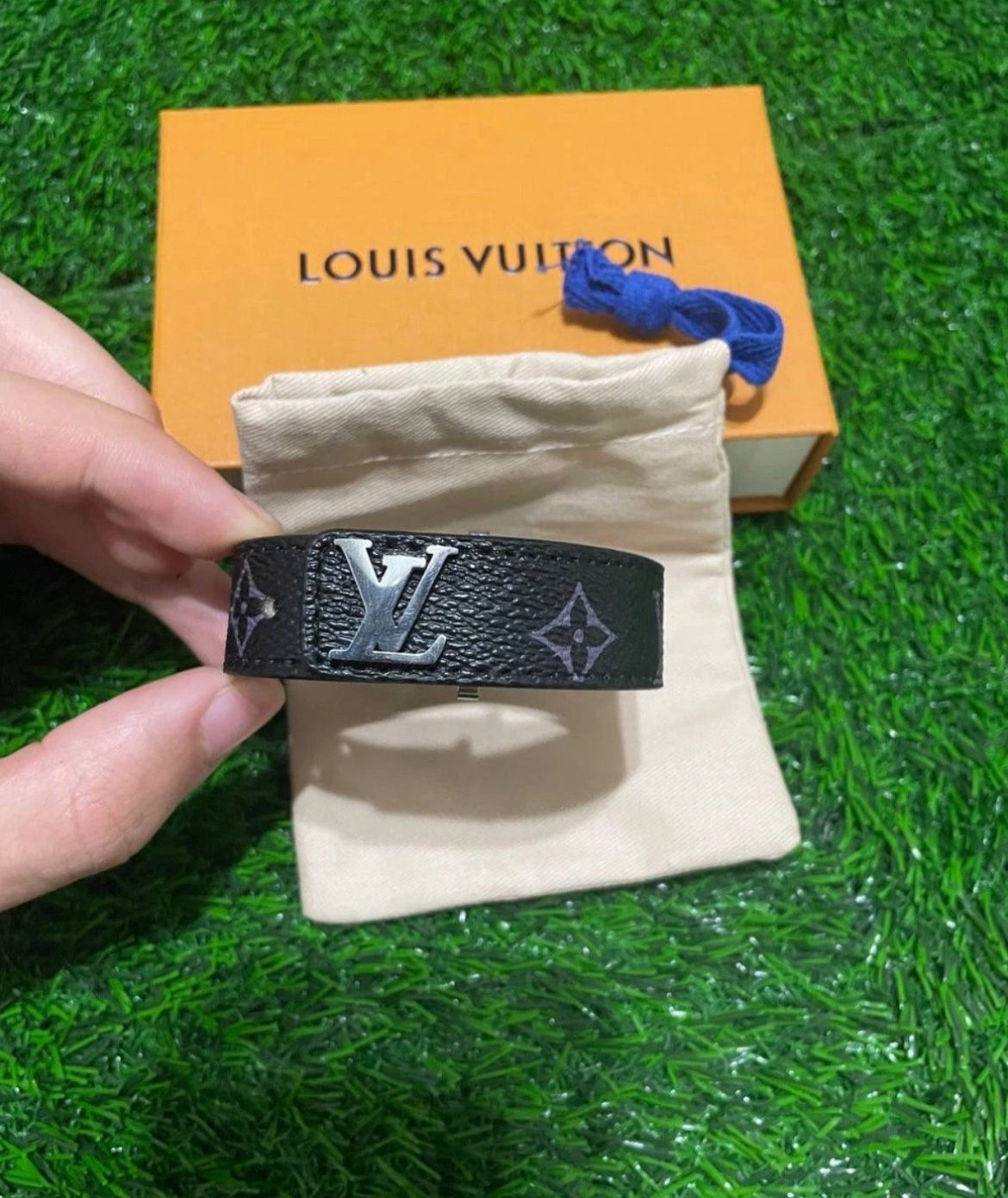 Louis Vuitton Slim Leather Black Monogram Bracelet