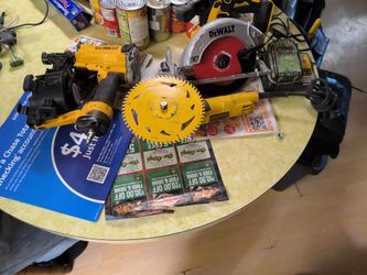 DeWalt skill saw xrp  ,DeWalt nail gun , DeWalt grinder , DeWalt battery  ,DeWalt charger used but well taken   care  of