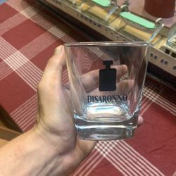 Disaronno 3.75” Tall Beverage Clear Glass Black Logo