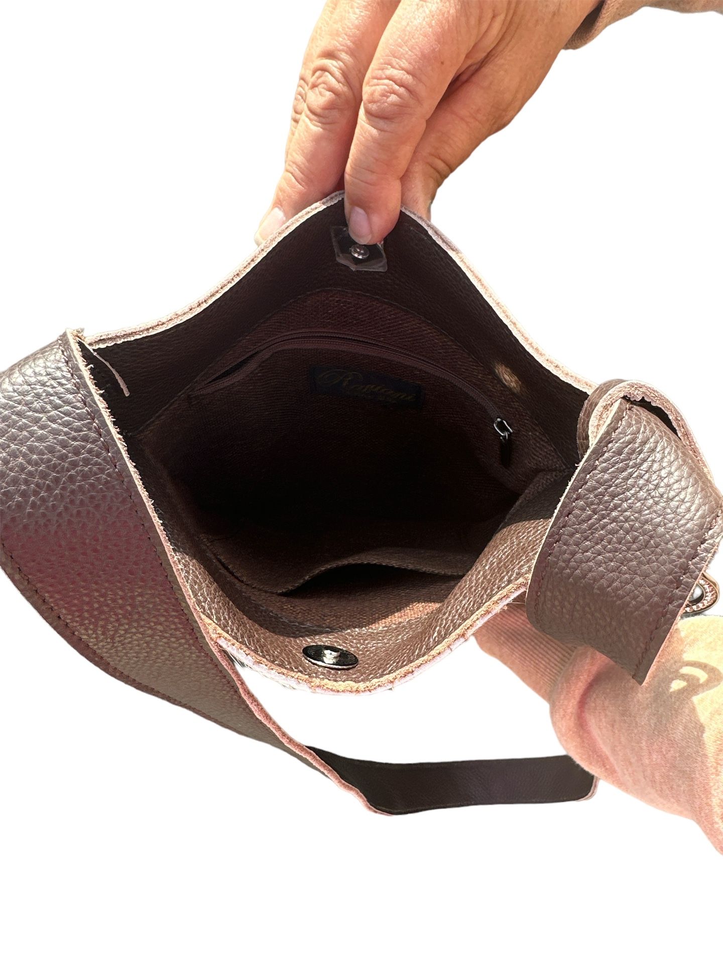 Raviani Western Fringe Crossbody Bag In Speckle Brown White Calfskin