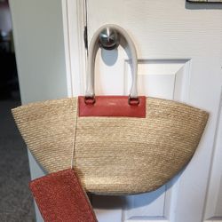 Furla Woven Straw Tote Bag with wallet