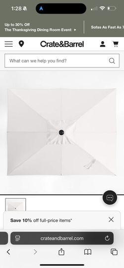 Crate & Barrel 10’ Rectangular umbrella With White Sand Sunbrella Cover