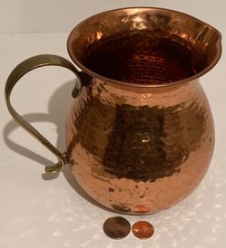 Vintage Metal Copper and Brass Pitcher, Hammered Metal, 6" x 5", Heavy Duty, Quality, Kitchen Decor, Home Decor, Shelf Display, This Can Be Shined Up