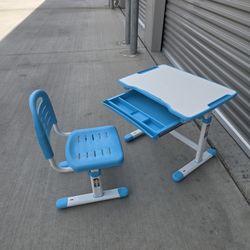 Height Adjustable Children's Desk and Chair Set, Kids' Multifunctional Interactive Workstation for School Writing Study Play, Tilting Desktop with Pul