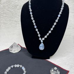 Elite 7A Blue Moonstone & Black Hematite Necklace & Bracelet Set – Intuition, Protection & Celestial Power