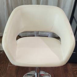 Adjustable Height Barstool with Footrest and Rounded Mid-Back, Upholstered Bar or Counter Height Stool, White/Chrome