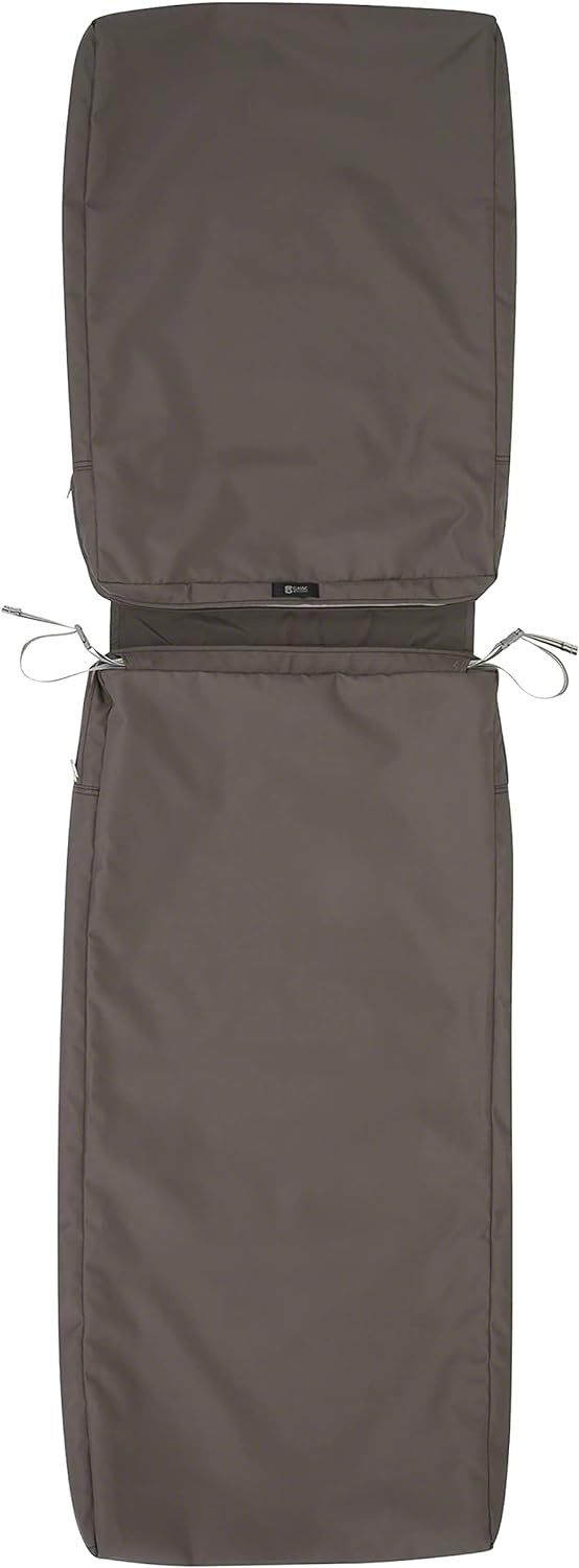 NEW - Classic Accessories Ravenna Water-Resistant 72 x 21 x 3 Inch Patio Chaise Lounge Cushion Slip Cover, Dark Taupe, Patio Furniture Cushion Covers