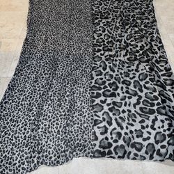 Vtg Duo Leopard And Cheetah Print Black Gray Scarf Women Wrap Light Thin Large