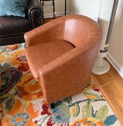 Brown Faux Leather Barrel Accent Chair