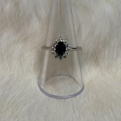 Black Onyx / Cubic Zirconia In Sterling Silver Size 8