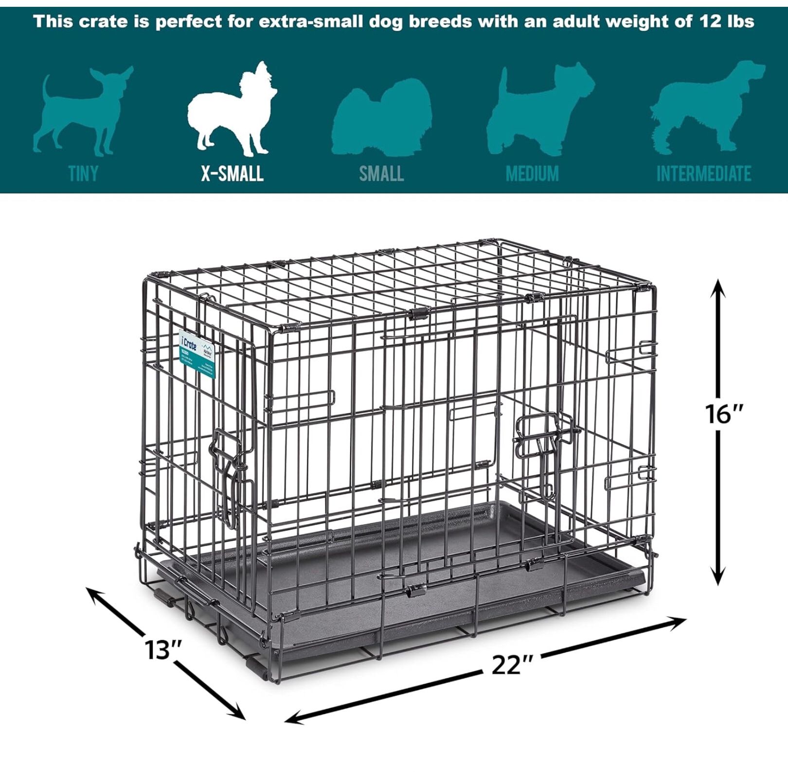 MidWest Homes for Pets Newly Enhanced Double Door iCrate Dog Crate, Includes Leak-Proof Pan,