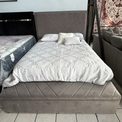 Brand New - Front Storage Queen Size Bed Grey And Black Color Available 