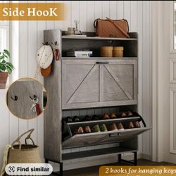 Double drawer ,Freestanding flip shoe cabinet, Slim fit wooden storage cabinet with hidden shelves | Corridor, living room, and bedroom shoe rack