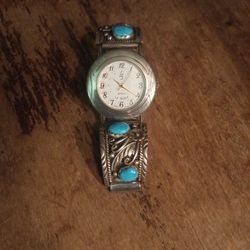 Vintage La Scala Watch Sterling Silver & Turquoise Novaho.