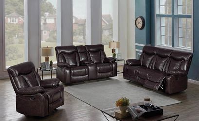 3 Pc Lindy Dark Brown Performance Leatherette Motion living room set
