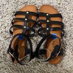 Leather Black Sandals Made In Italy Size 7.5
