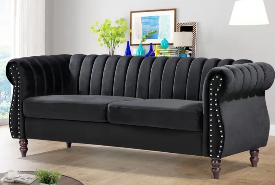 Black Velvet couch 76.4”