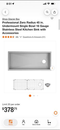 Glacier Bay 45 in. Undermount Single Bowl Kitchen Sink
