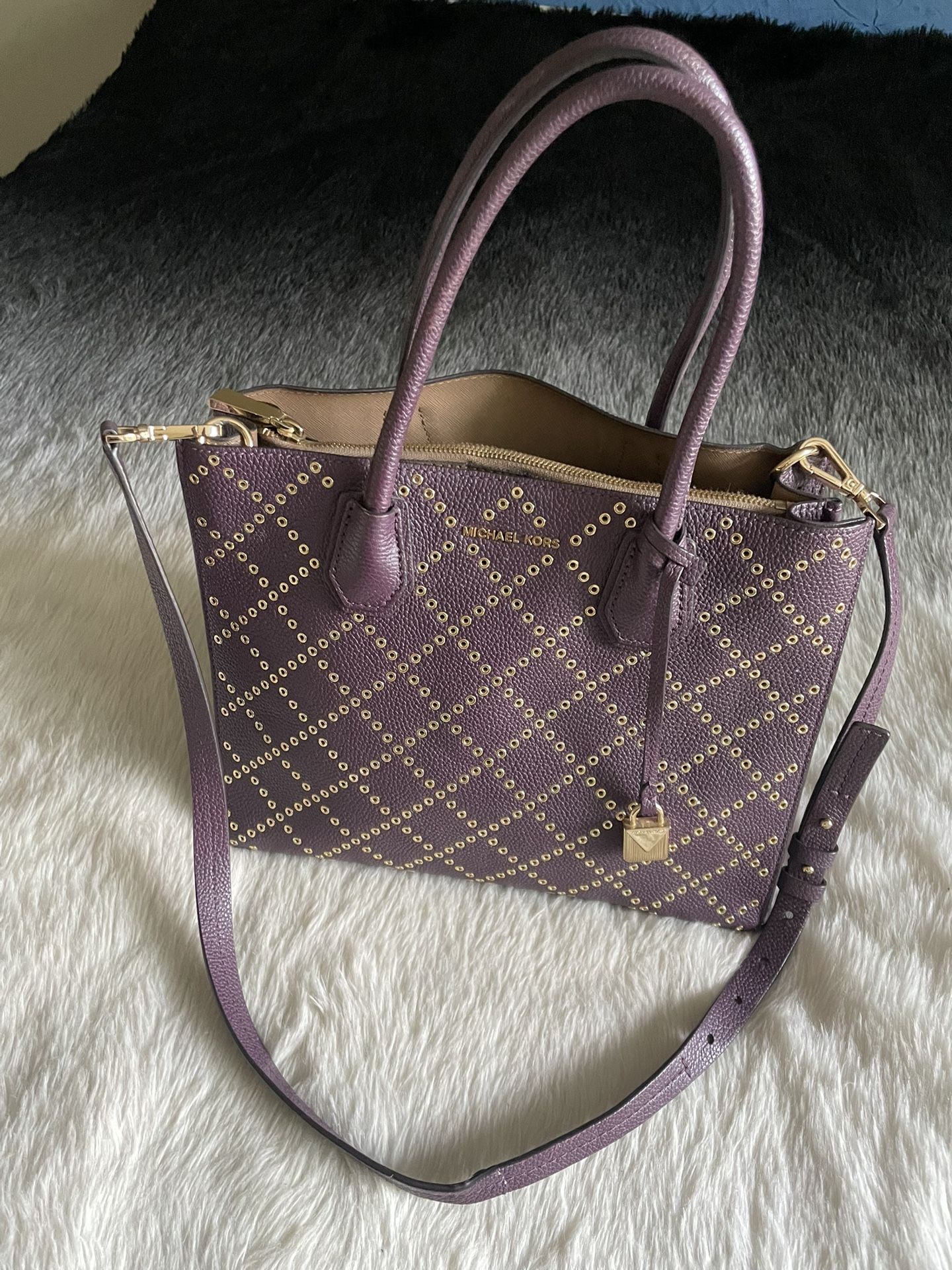 Michael Kors MK Mercer Studio Grommet Damson Burgundy Tote Bag