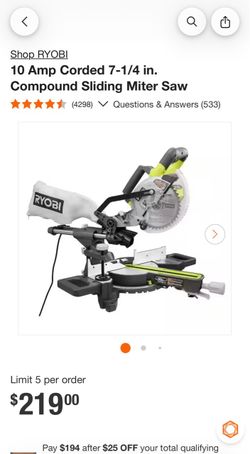 Ryobi 7 1/4 Sliding Miter Saw