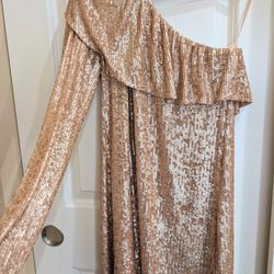 Brand New Zara Rose Gold -Pink Sequin One Shoulder Dress - Size S