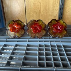 Glass Items.  Three  Candle Holders. Or Plant Leaf Starters 
