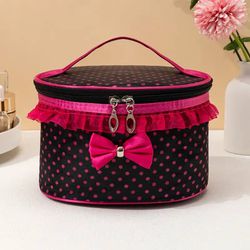 Black and Pink Polkadot Cosmetic Makeup Storage Bag