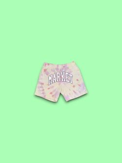 Chinatown Market script tie dye sweat shorts multicolor men’s large