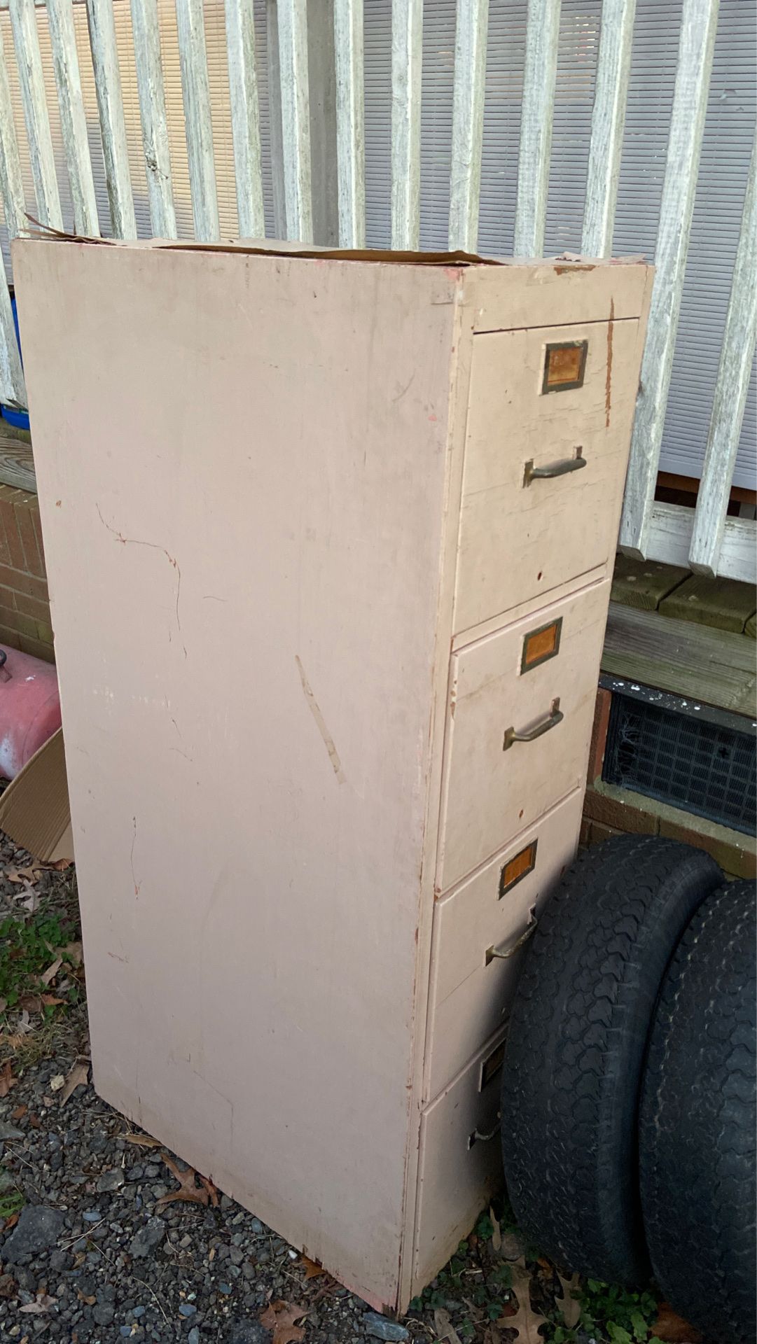 Metal and wood filing cabinet old but works