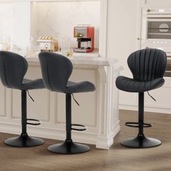 Swivel Upholstered Adjustable Height Bar Counter Stool with Metal Frame (Set of 3)