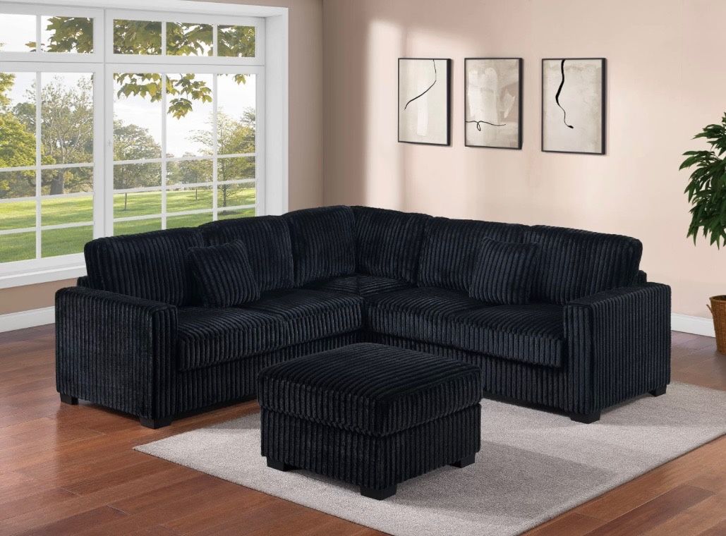 Corduroy Sectional Sofa With Ottoman