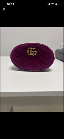 Gucci Velvet Crossbody Belt Bag in Plum with Gold Hardware