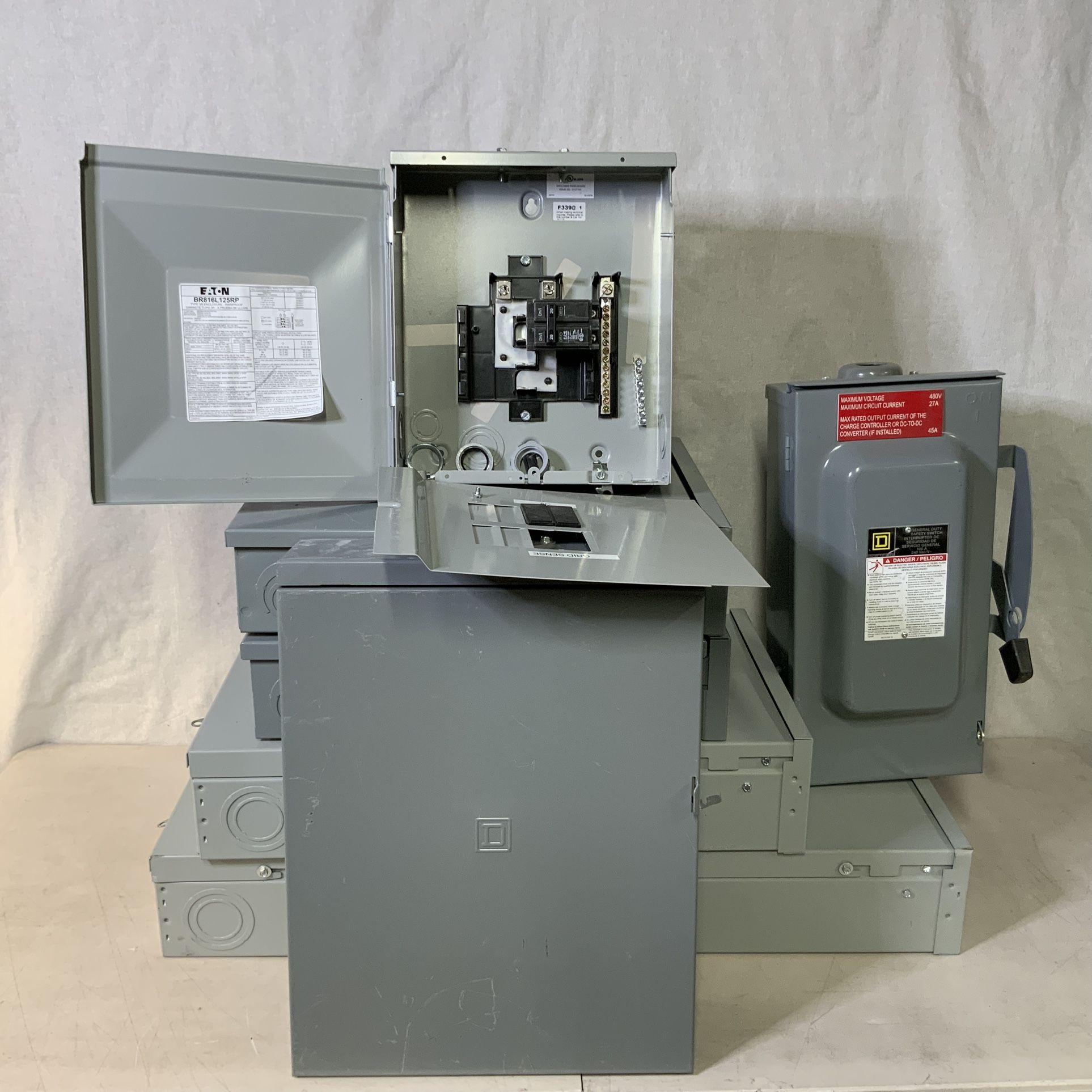 Lot Of 7 Eaton Electric Panel Enclosures, Assorted Sizes, 3R Rainproof, Junction Box, Exterior Electrician Metal Circuit Panel