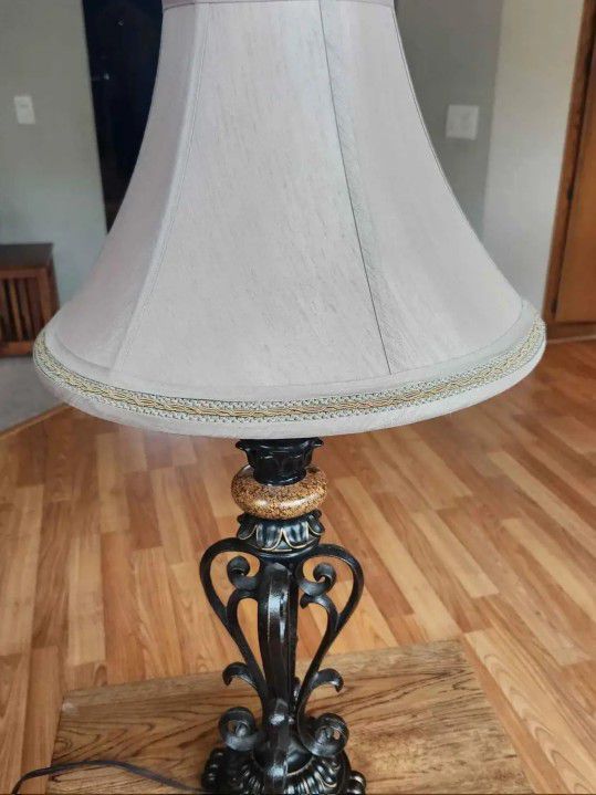 Iron And Marble Table Lamps- Pair