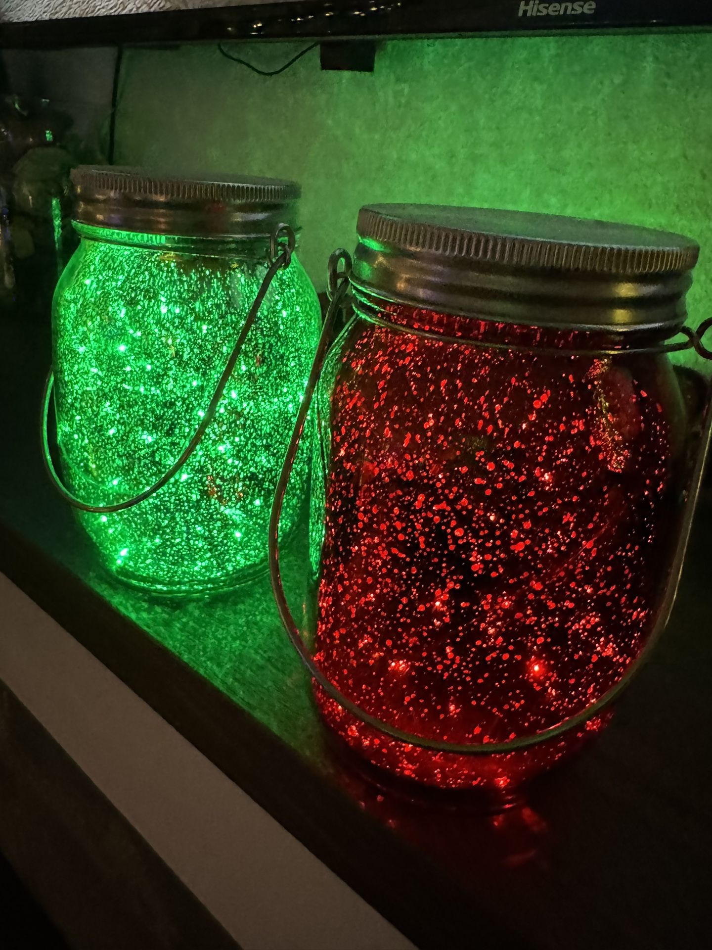2 Mercury, Glass Red And Green Light Of Jar Lanterns