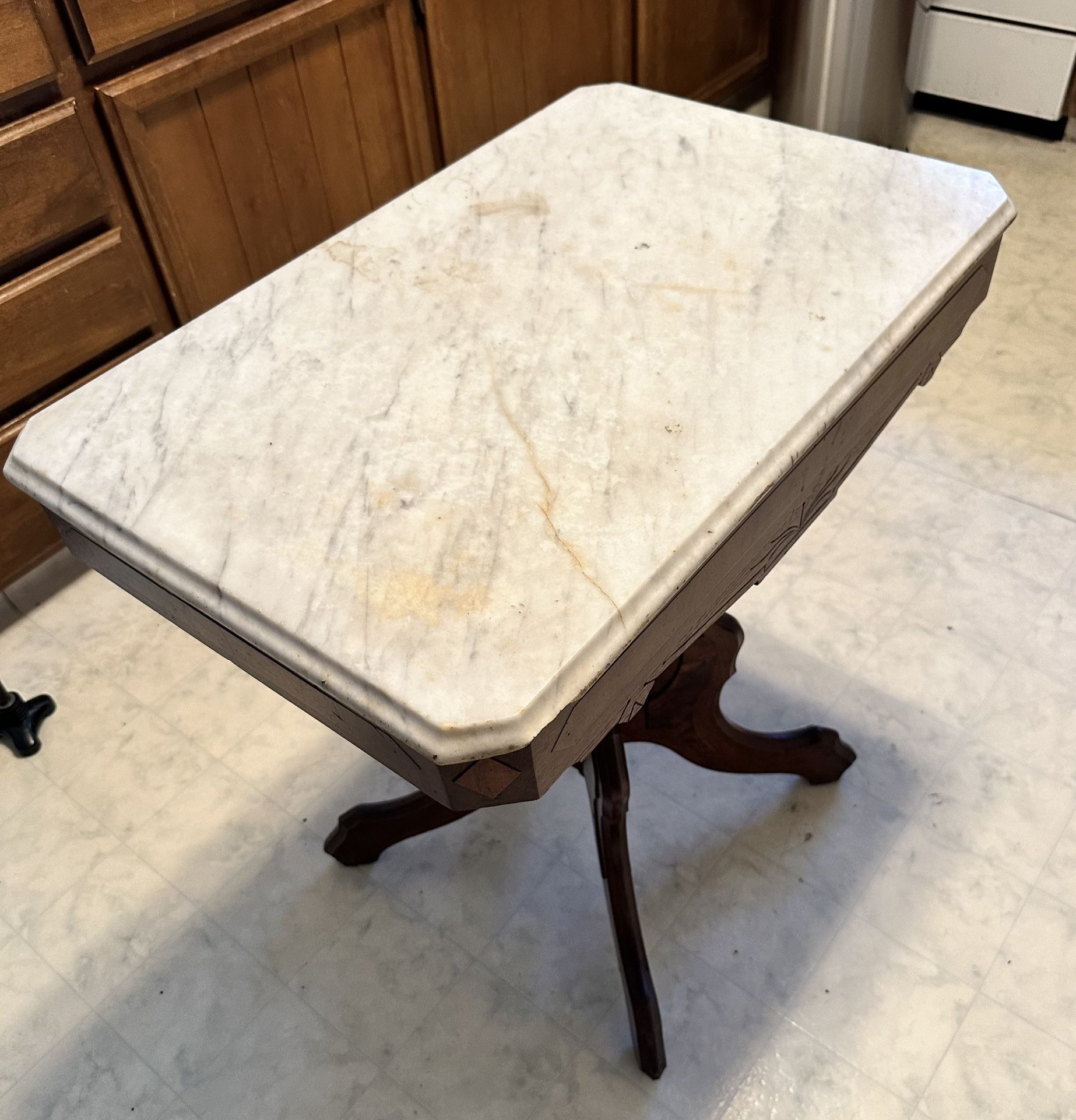 Victorian Walnut Marble Top Parlor Table