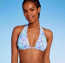 Wild Fable Women’s Multiway Bikini Top – Blue/Green Heart Print. Medium 