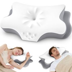 Cervical Neck Pillow for Pain Relief – Ergonomic Memory Foam Pillow for Side Sleeper Contour Orthopedic Bed Pillow for Neck Support with Cooling Cover