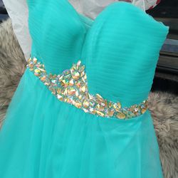 Teal Prom Dress From Quince DAVID'S BRIDAL sz 2 Jewel BLING Rhinestones
