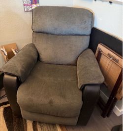 Gray Fabric and Black Leather Recliner Chair