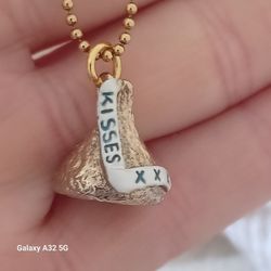 WTJ STERLING SILVER GOLD HERSHEY KISS- GOLD VERMIL PENDANT NECKLACE- 18 INCHES