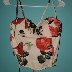 Fashion Nova Floral Sleeveless Sweetheart Neck Corset Top Peach Size L