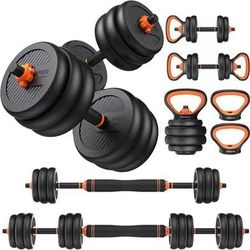 FEIERDUN Adjustable Dumbbells, 20/30/40/45/70/90lbs Free Weight Set with Connector, 5 in1 Dumbbells Set Used as Barbell, Kettlebells, Push up Stand, W