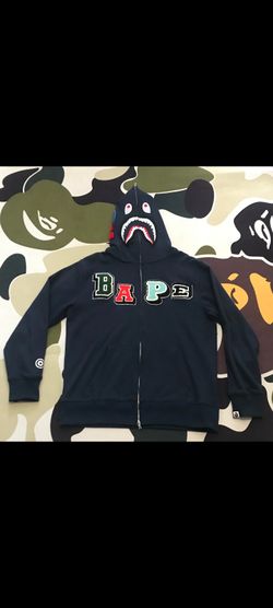 BAPE Multi Fonts Shark Full Zip Hoodie in a Navy blue