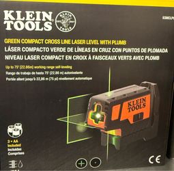 GREEN COMPACT CROSS LINE LASER LEVEL WITH PLUMB