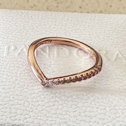Pandora Rose Gold Plated Timeless Wish Half Sparkling Ring #182394C01 + PANDORA HINGED BOX & PANDORA POLISHING CLOTH Included + Tag