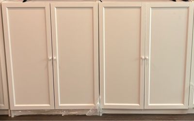 Billy/Oxberg White Wood Wardrobe Cabinets Set of Two