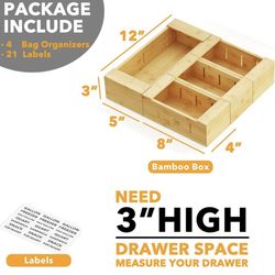 Bamboo Ziplock Bag Organizer For Drawer, Kitchen Drawer Organizer, Plastic Bag Organizer,Baggie Organizer Dispenser For Drawer, Compatible With