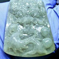 Burmese icy Type A Jadeite Jade Pendant Lucky Imperial Dragon.
